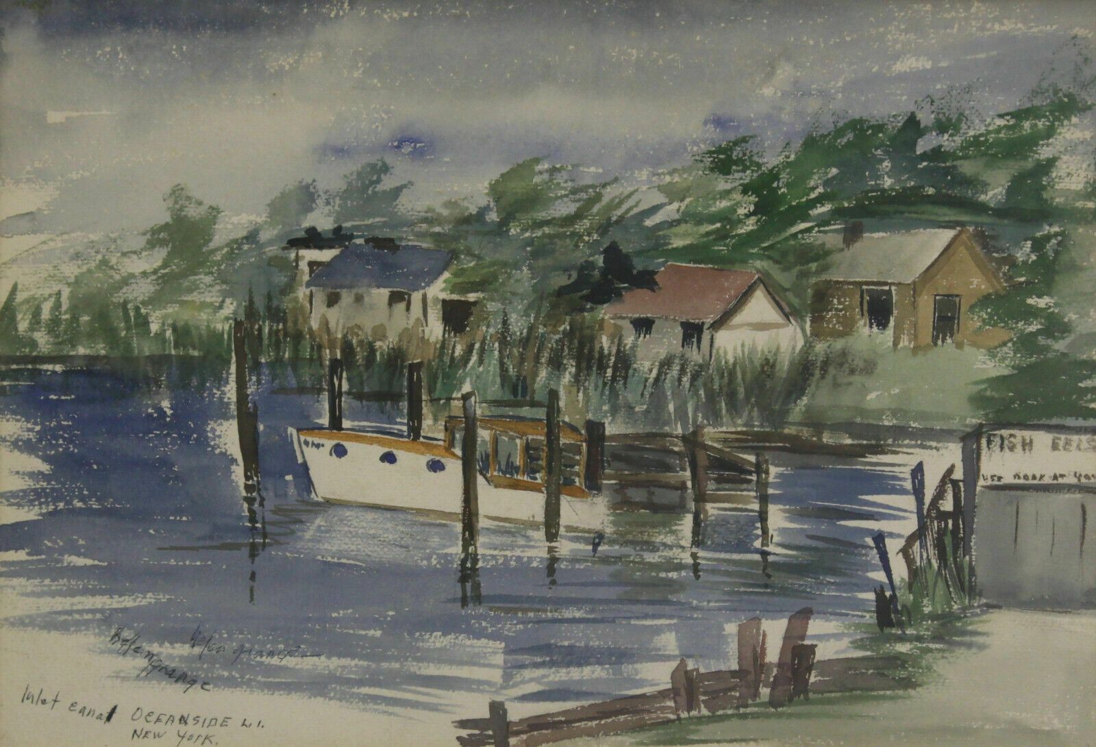 Watercolour By Helen Grange. Inlet Canal Oceanside New York photo furniture