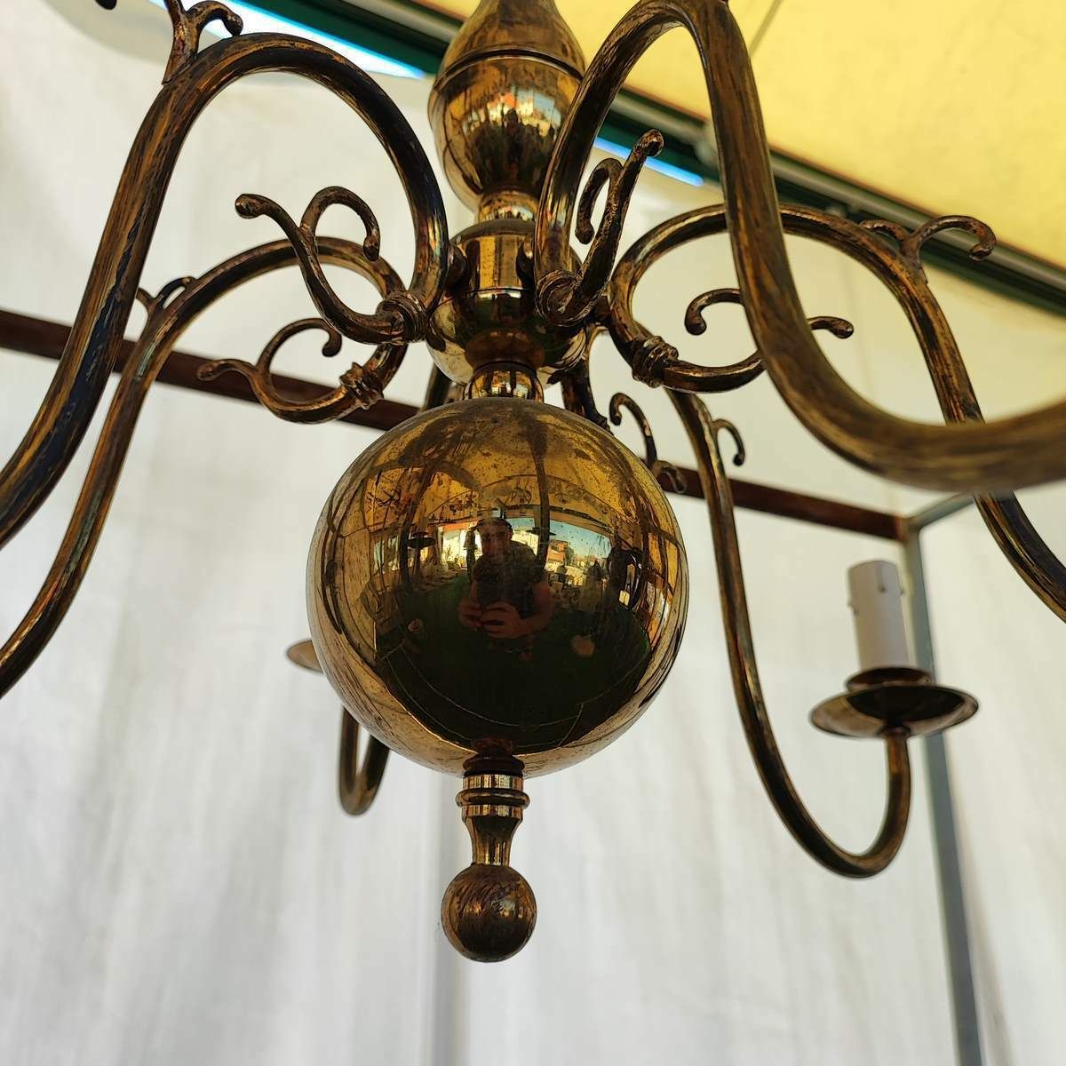 1900s Brass Plated Metal Chandelier With 6 Arms photo furniture
