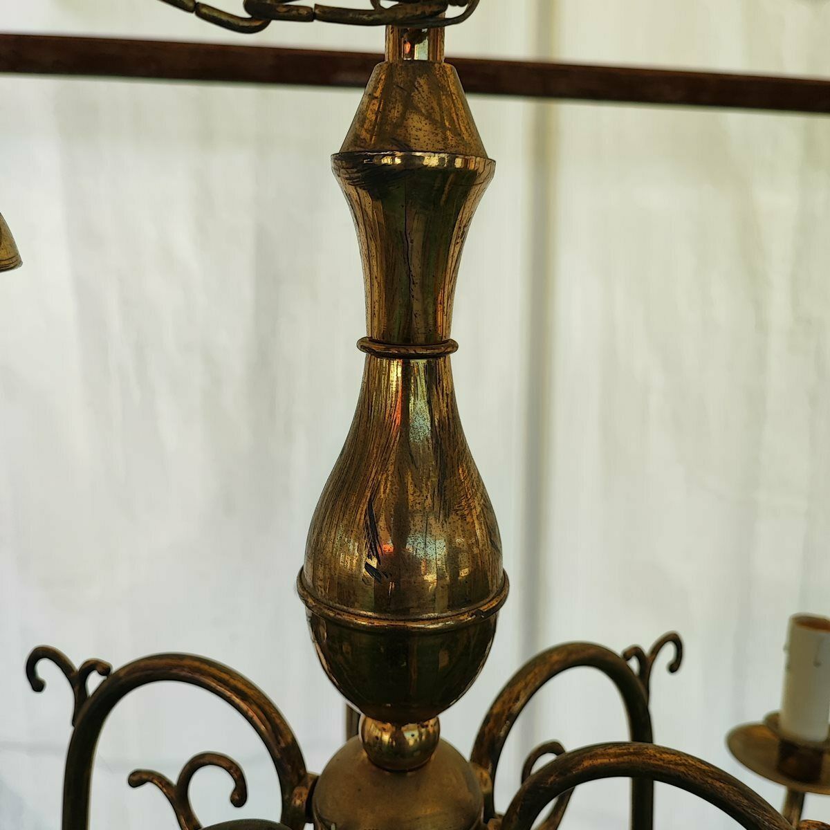 1900s Brass Plated Metal Chandelier With 6 Arms photo Lighting