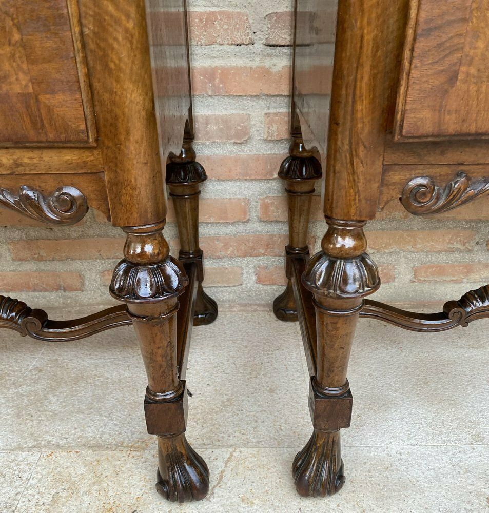 photo for sale French Walnut And Burl Nightstands With Drawer, 1940, Set Of 2
