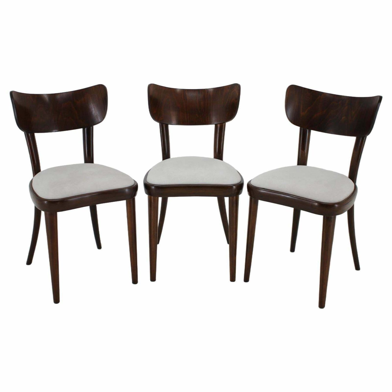 1950s Set Of Three Restored Beech Dining Chairs, Czechoslovakia