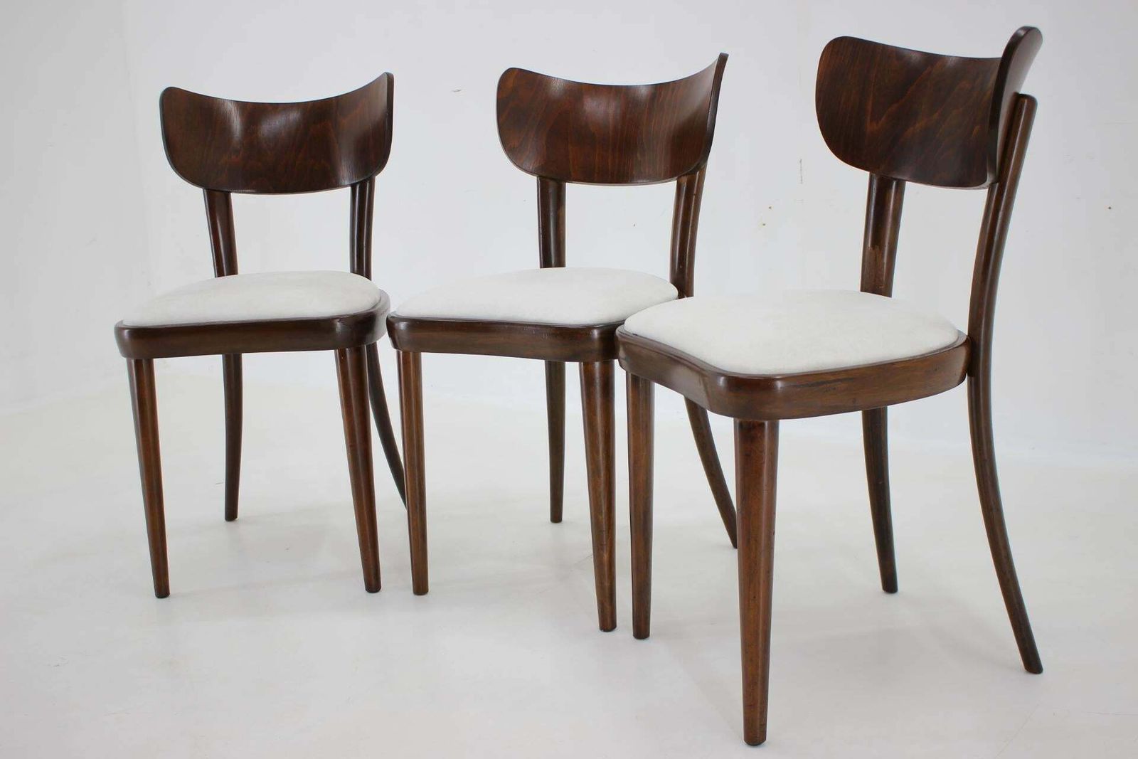 1950s Set Of Three Restored Beech Dining Chairs, Czechoslovakia photo Furniture