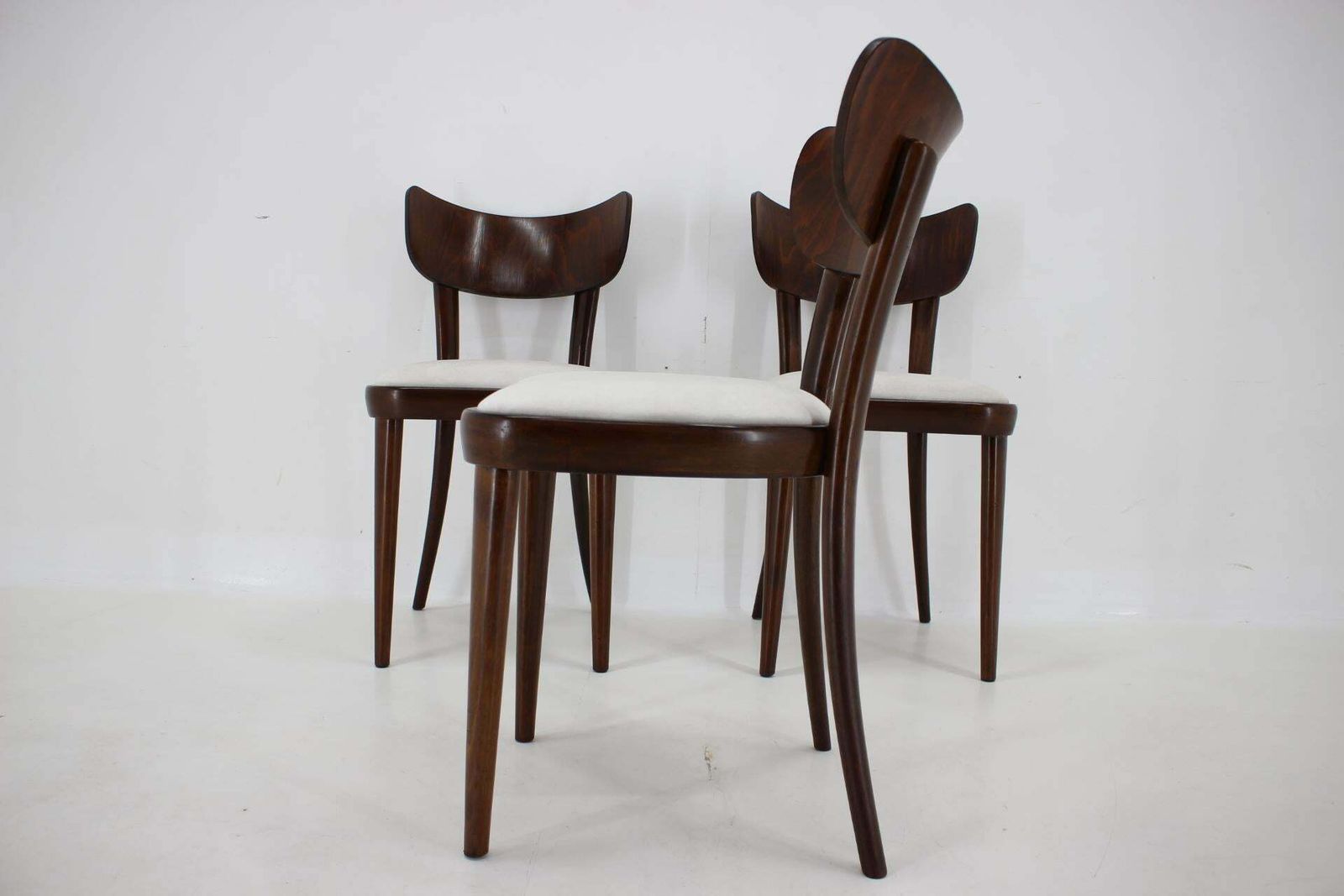 Furniture 1950s Set Of Three Restored Beech Dining Chairs, Czechoslovakia photo