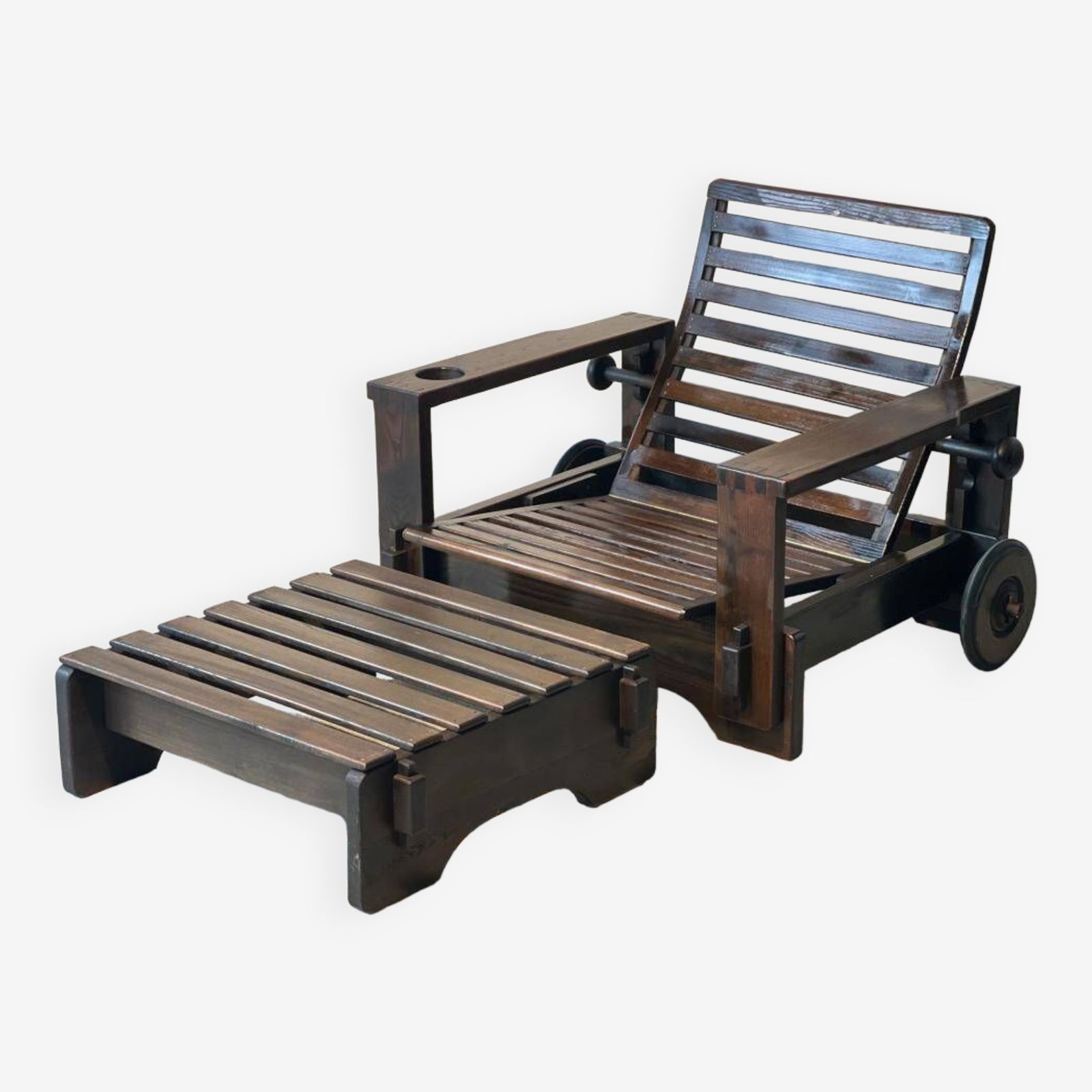 Wooden Armchair With Its Ottoman 1965