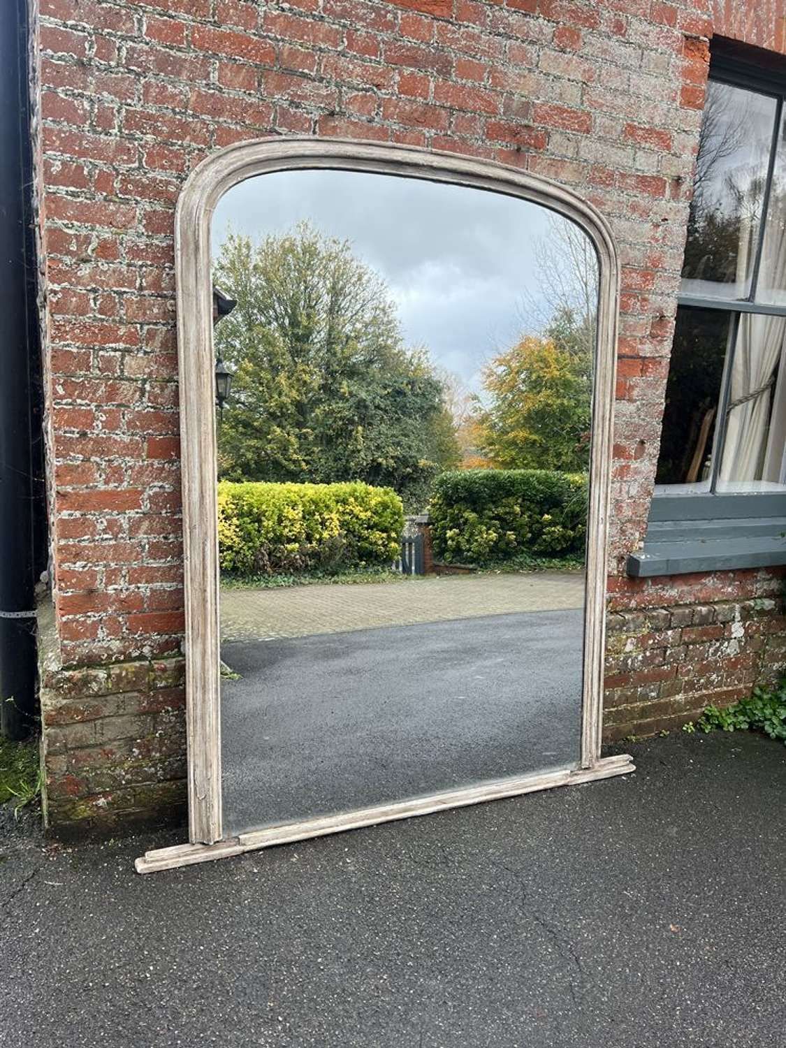 A Spectacular Large Antique English 19th C Arched Top Painted Mirror.