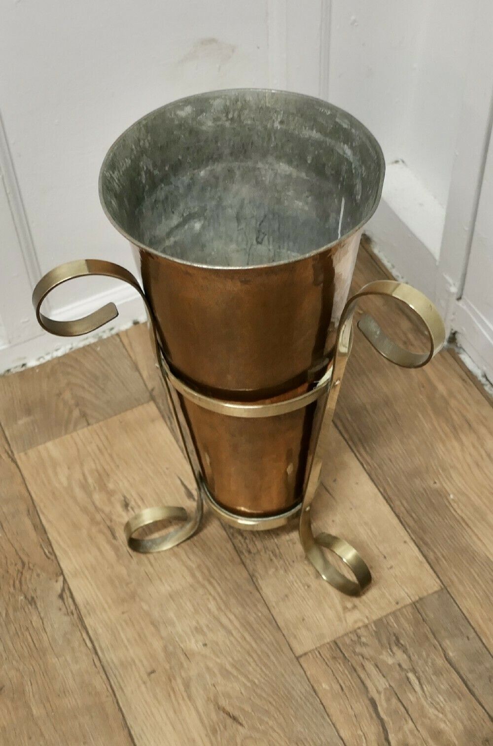Arts And Crafts Copper And Brass Umbrella Stand photo for sale