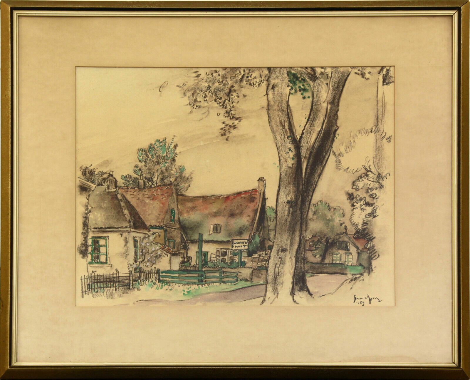 Pastel And Watercolour Of A Farmhouse By Germ De Jong.