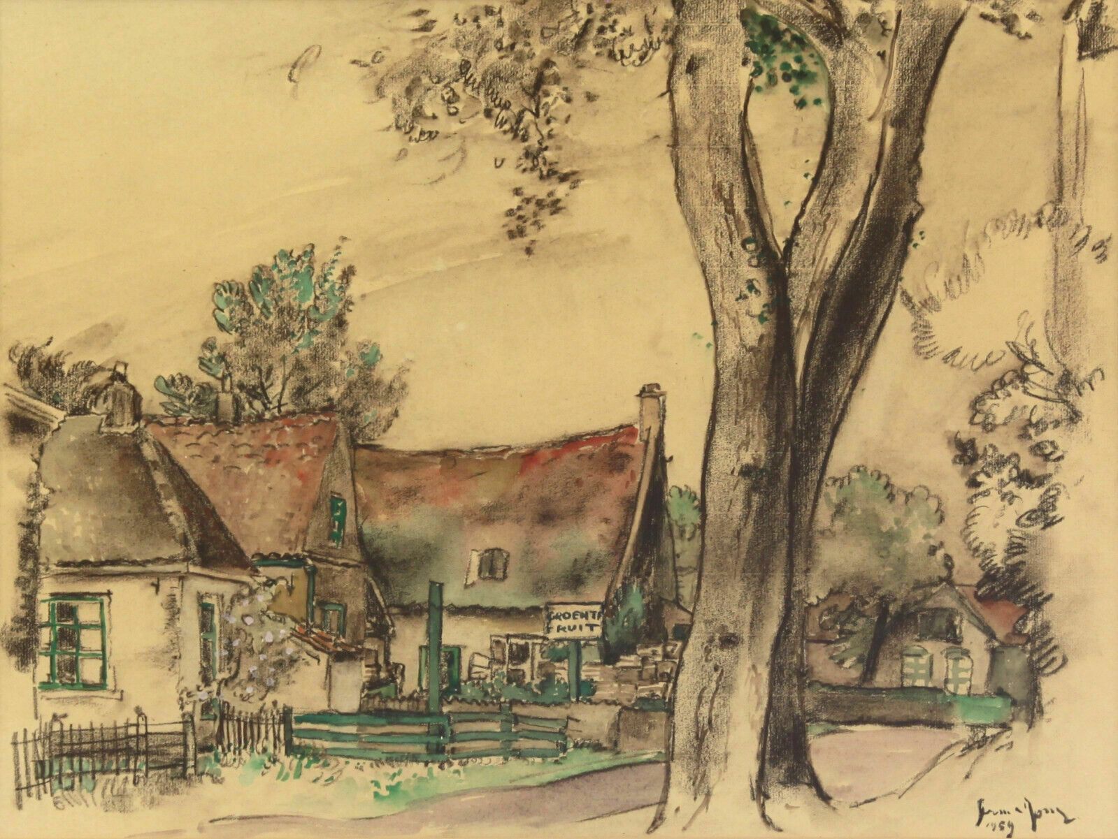 Pastel And Watercolour Of A Farmhouse By Germ De Jong. photo furniture