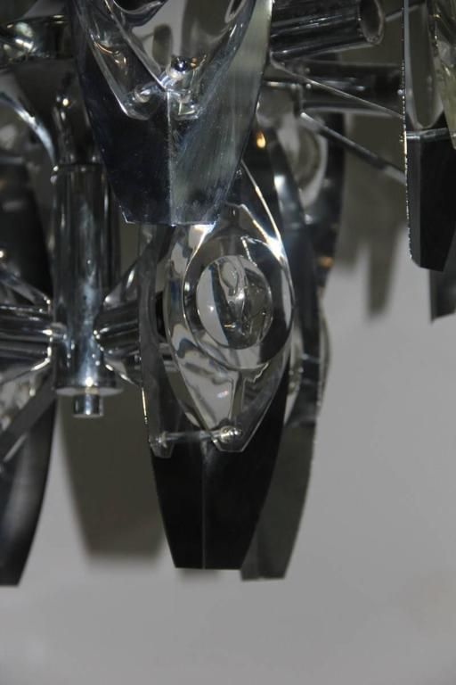 Esperia Sculpture Chandelier Steel And Glass, 1970s Oscar Torlasco photo 2160.0