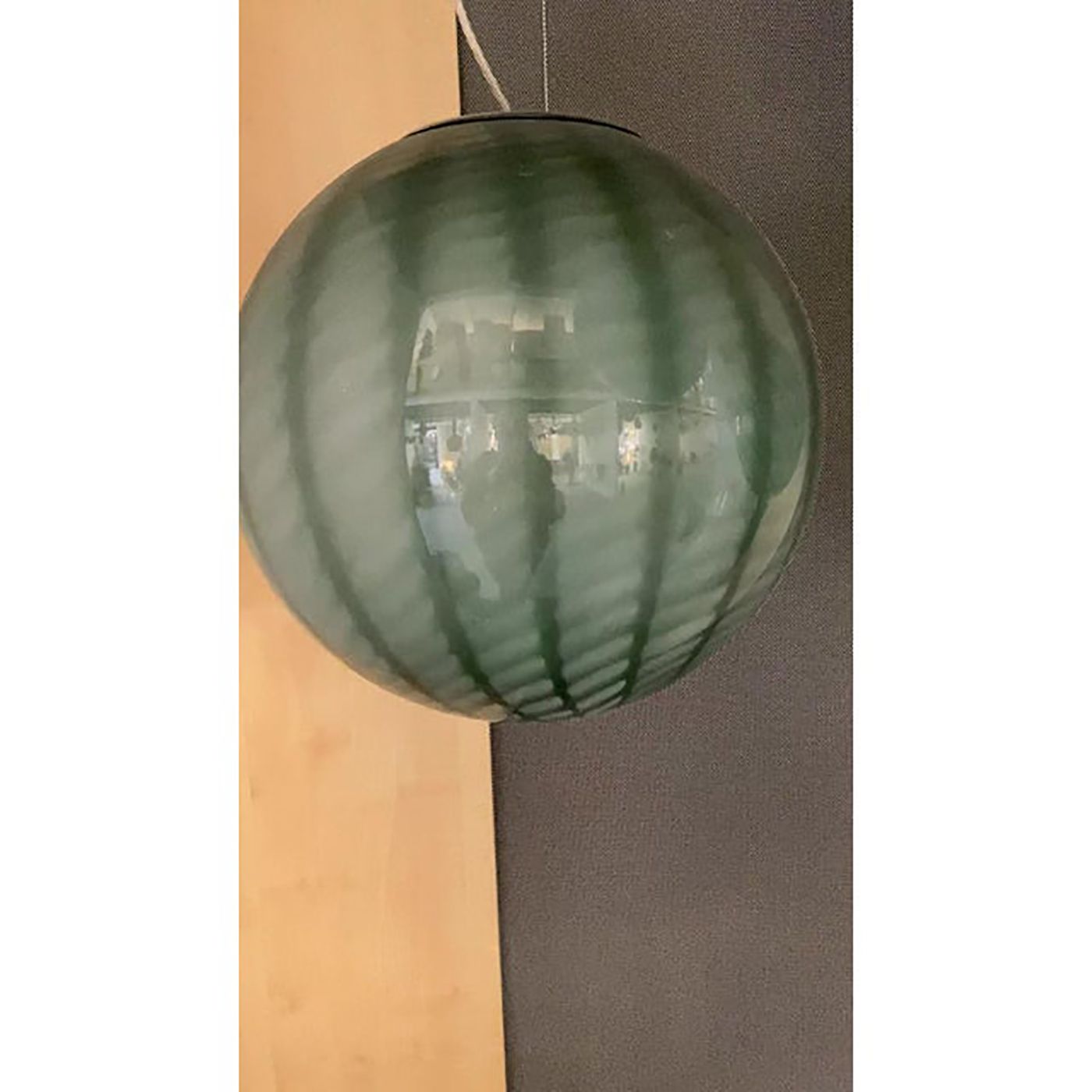 Contemporary Greenand Milky White Spider Sphere Pendant In Murano Glass photo for sale