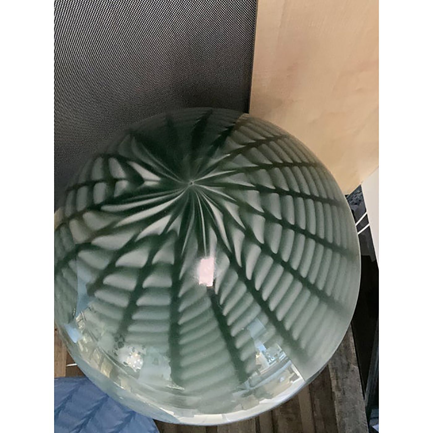 Contemporary Greenand Milky White Spider Sphere Pendant In Murano Glass photo vinterior