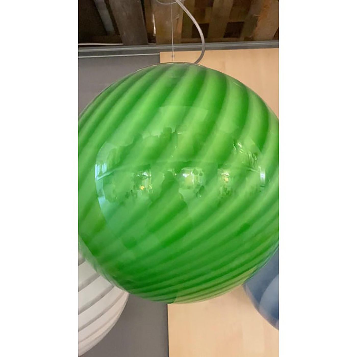 Contemporary Green And Milky White Sphere Pendant In Murano Glass photo Lighting