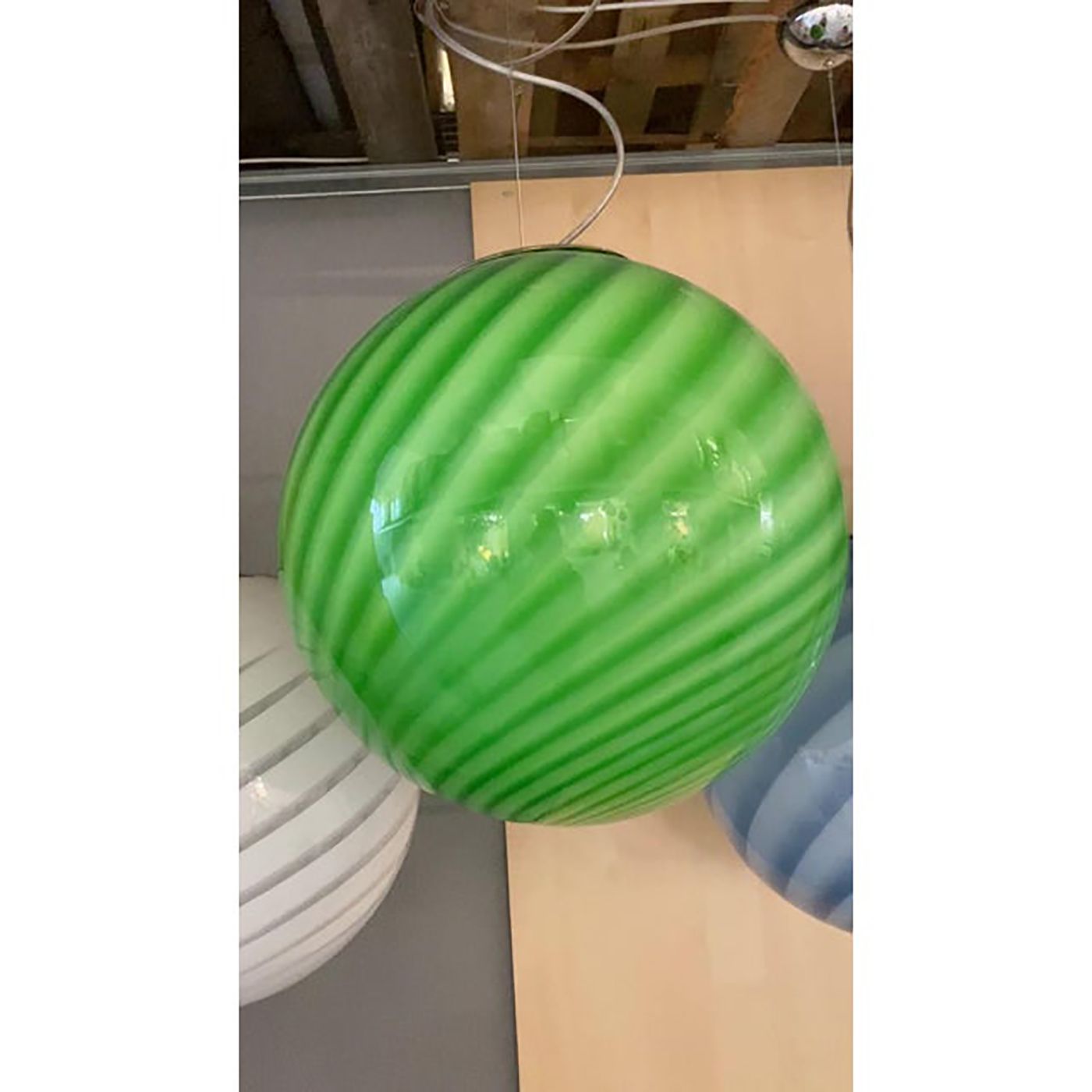 Contemporary Green And Milky White Sphere Pendant In Murano Glass photo 3500.0