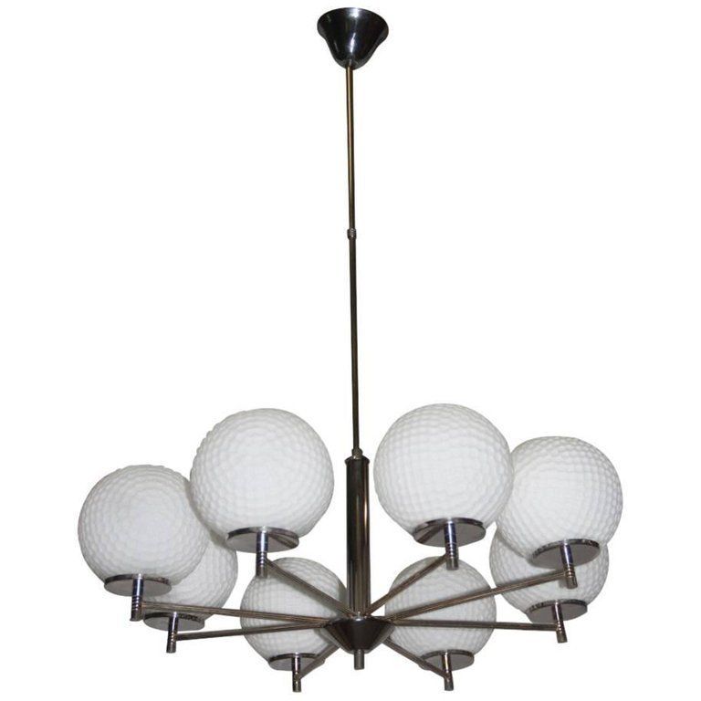 Italian Chandelier Glass Balls And Brass Mid Century Modern
