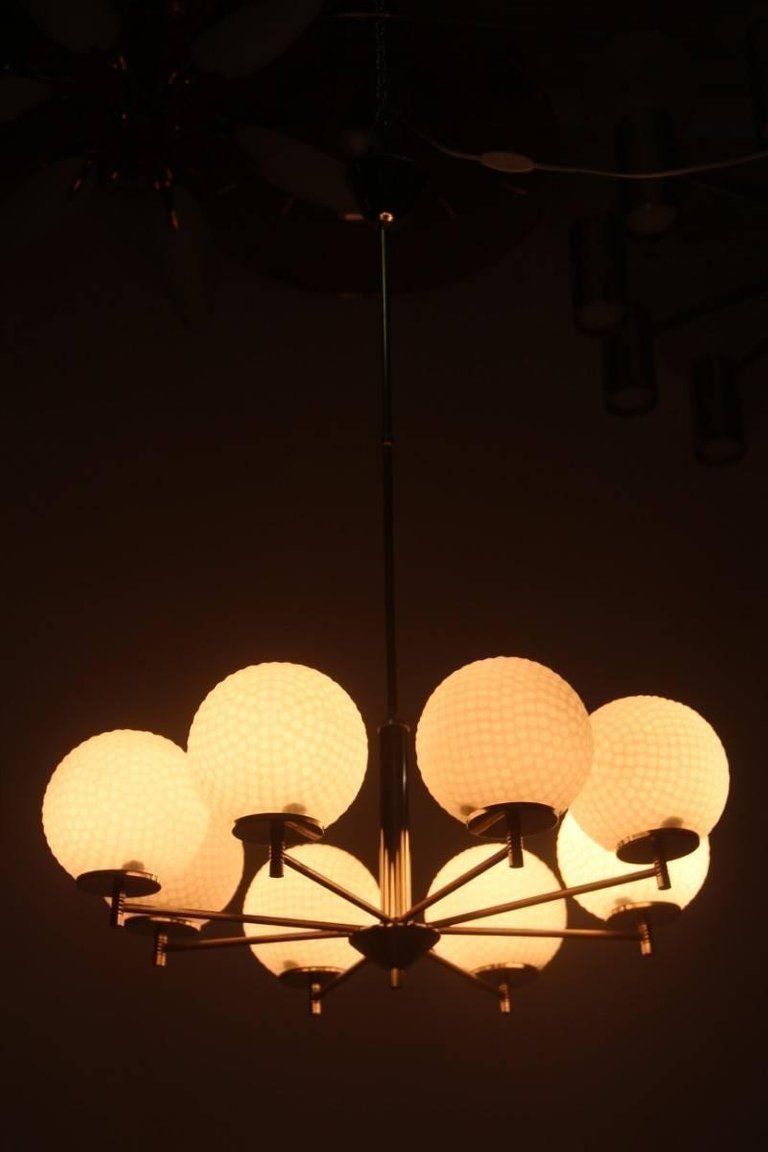 Italian Chandelier Glass Balls And Brass Mid Century Modern photo furniture