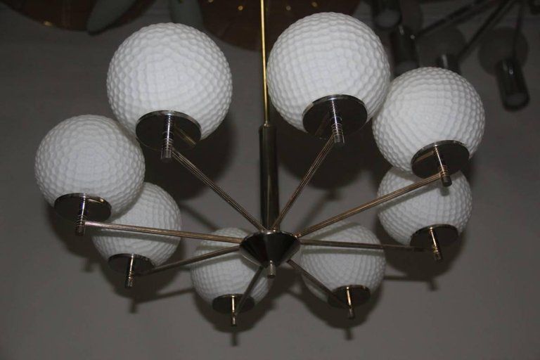 Italian Chandelier Glass Balls And Brass Mid Century Modern photo for sale