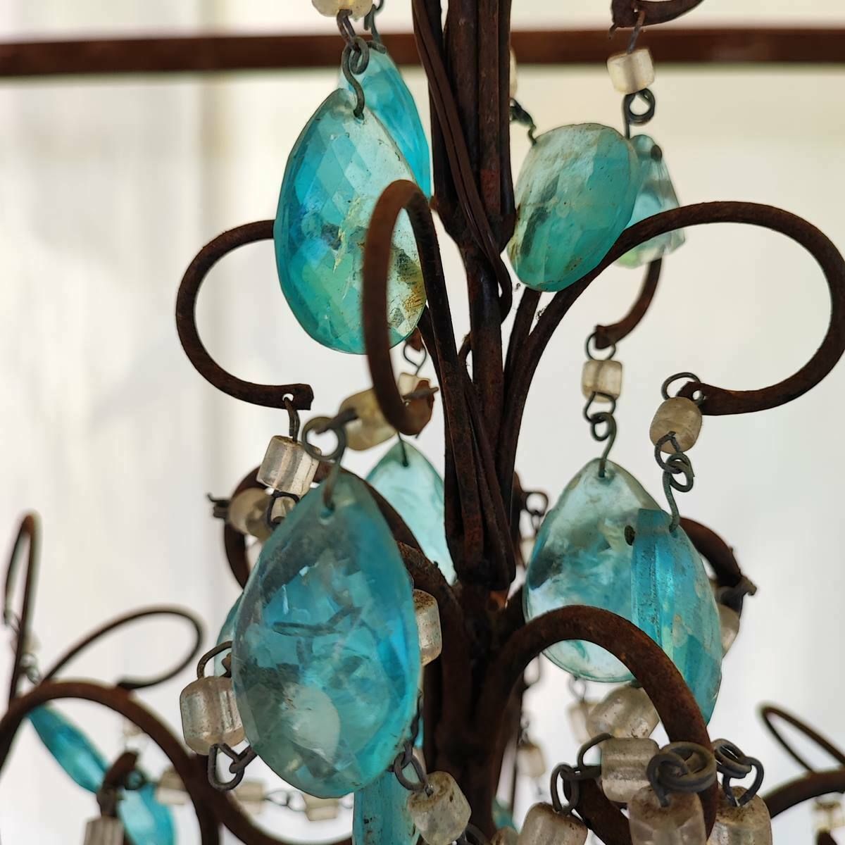 1940s Iron And Glass Crystal Chandelier photo Lighting