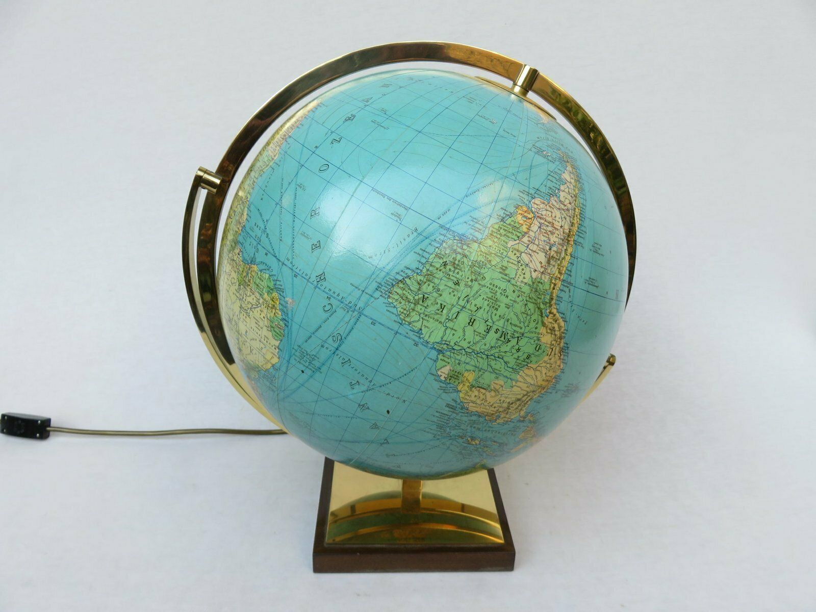 Columbus Duo Earth Globe In Ball Brass, Wood, Mouth Blown Glass, 1960s photo furniture