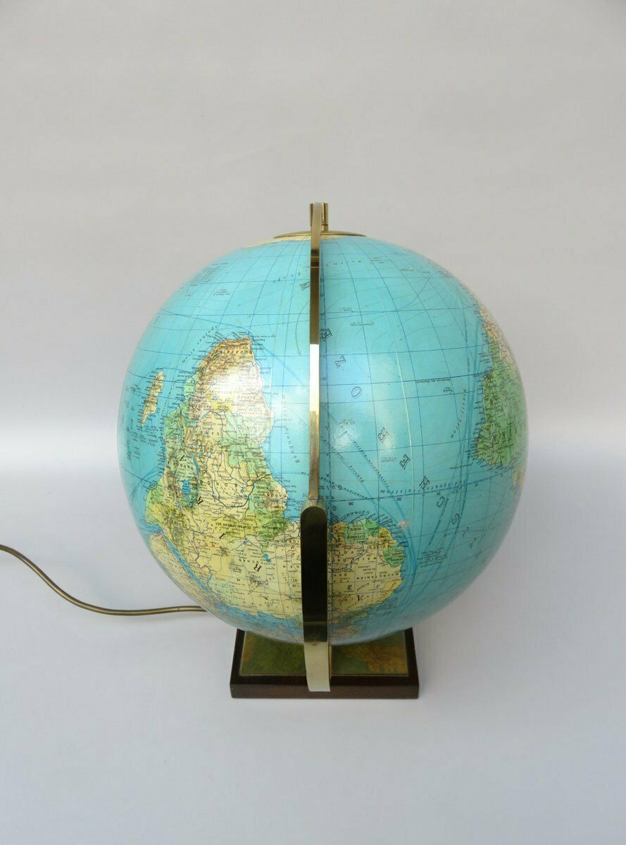 Columbus Duo Earth Globe In Ball Brass, Wood, Mouth Blown Glass, 1960s photo buy