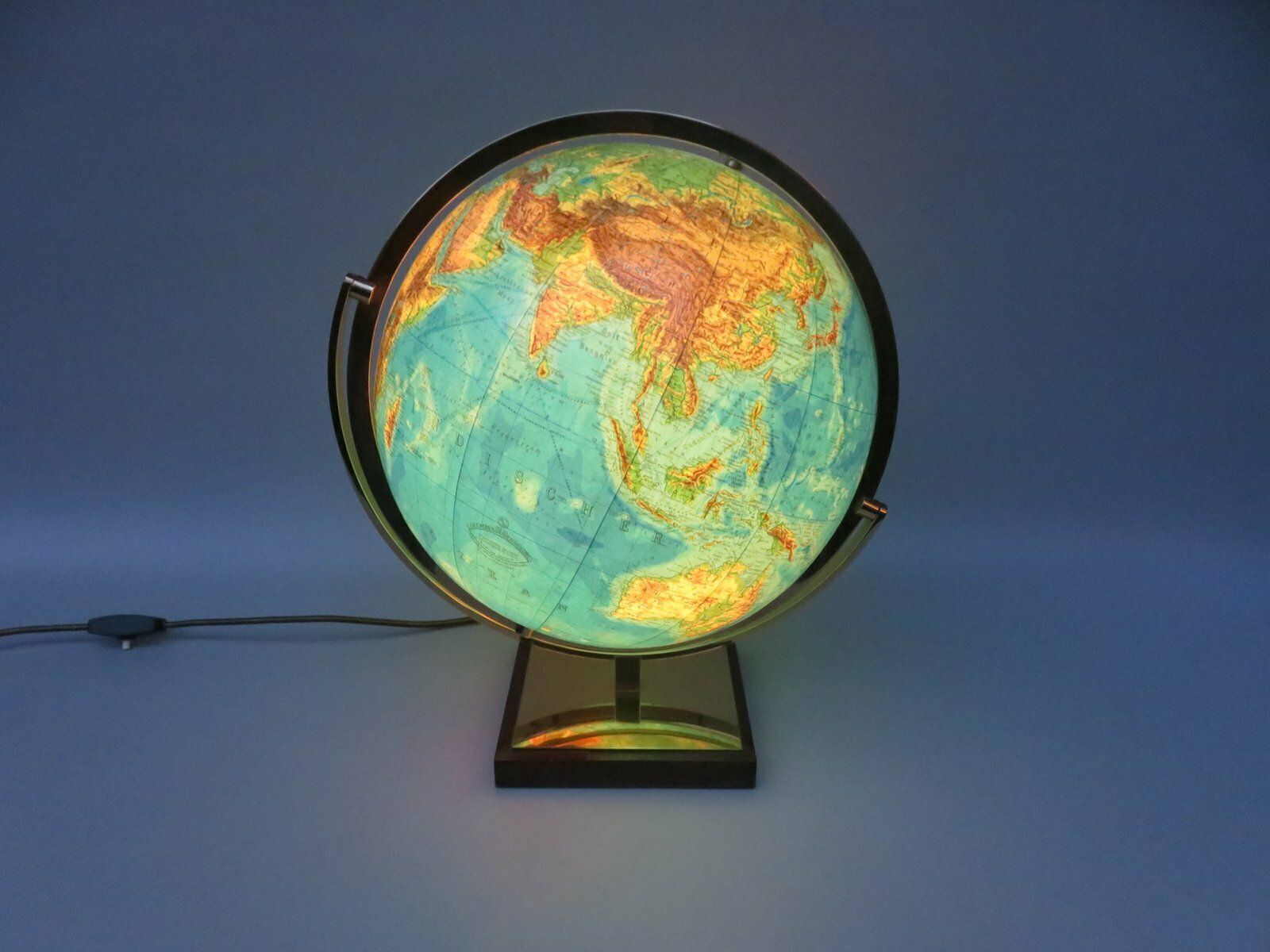 3074.45 Columbus Duo Earth Globe In Ball Brass, Wood, Mouth Blown Glass, 1960s photo