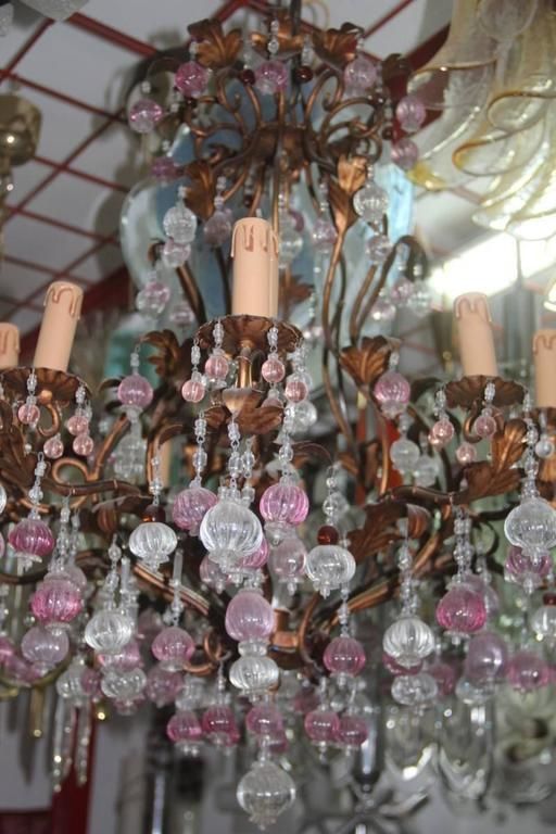 Large Chandelier In Gilded Metal Structure With Murano Glass, 1950s photo 3000.0