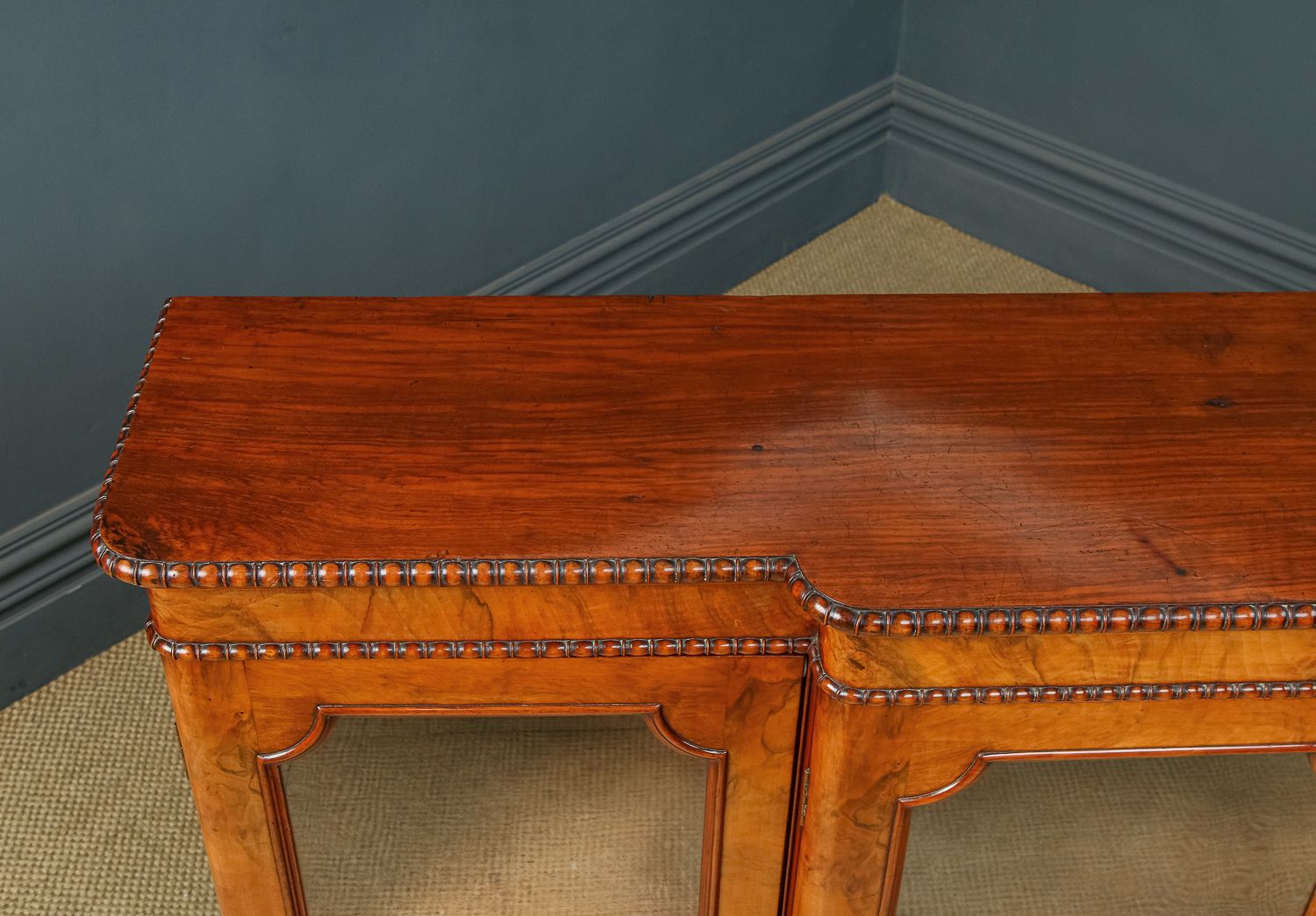5250.0 English Victorian Burr Walnut Glazed Breakfront Inlaid Display Bookcase (Circa 1860) photo