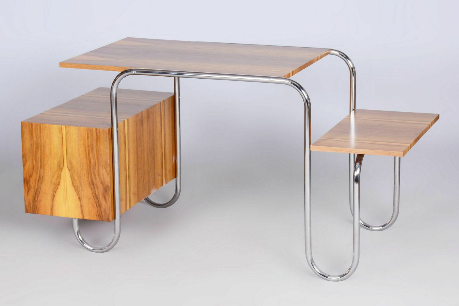 photo vintage Restored Bauhaus Writing Desk, By André Lurcat, Walnut, New Polish, Czech, 1930s