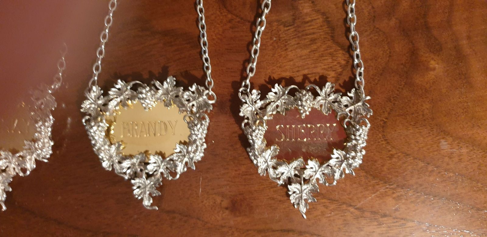 Outstanding Set Silver Gilt Decanter Labels photo for sale