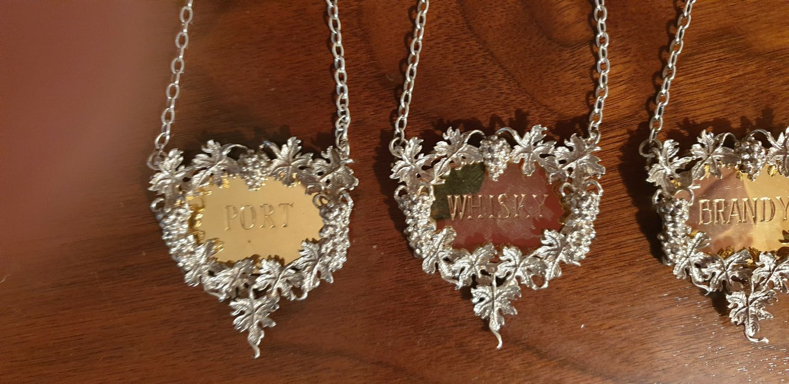 Outstanding Set Silver Gilt Decanter Labels photo Home Decor