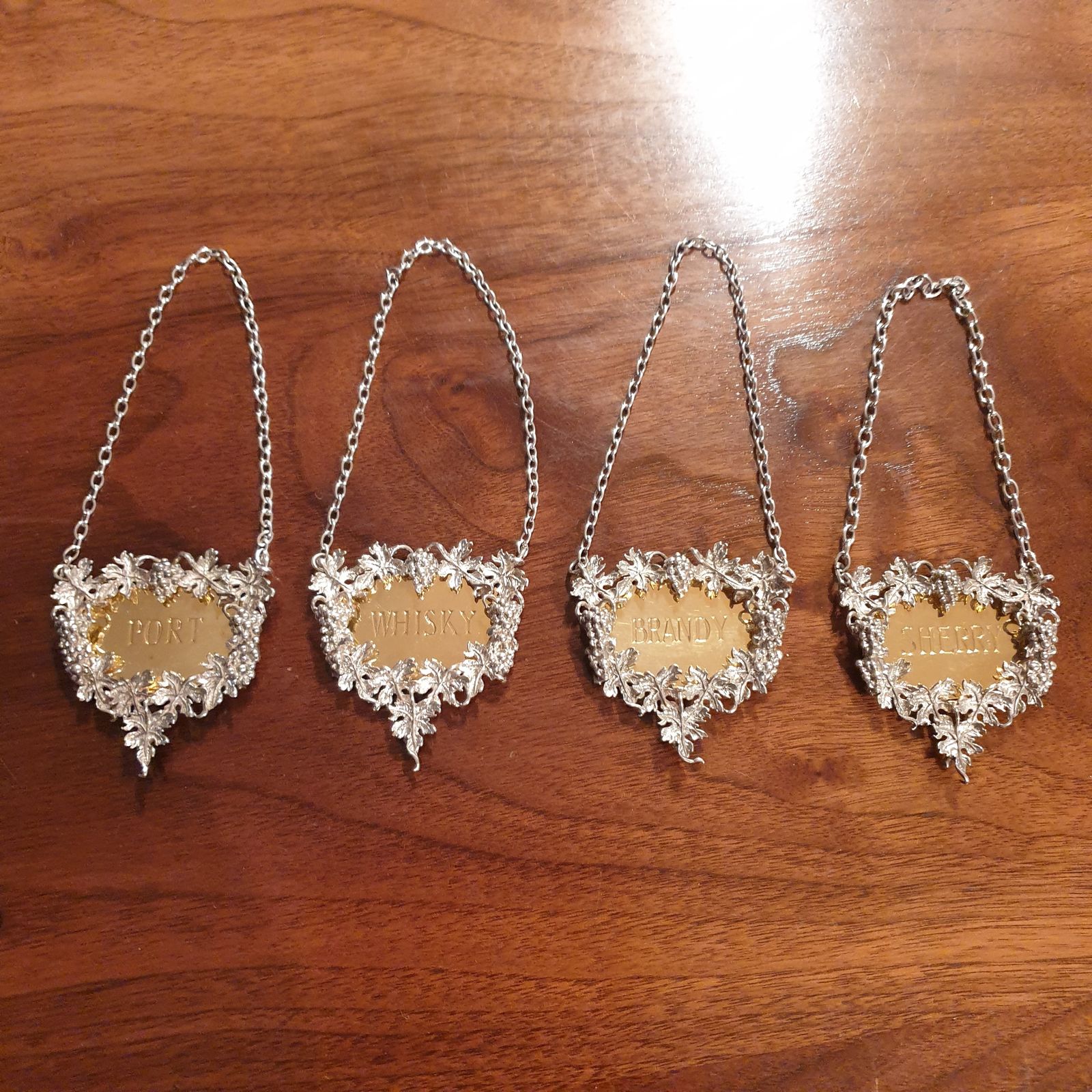 Outstanding Set Silver Gilt Decanter Labels
