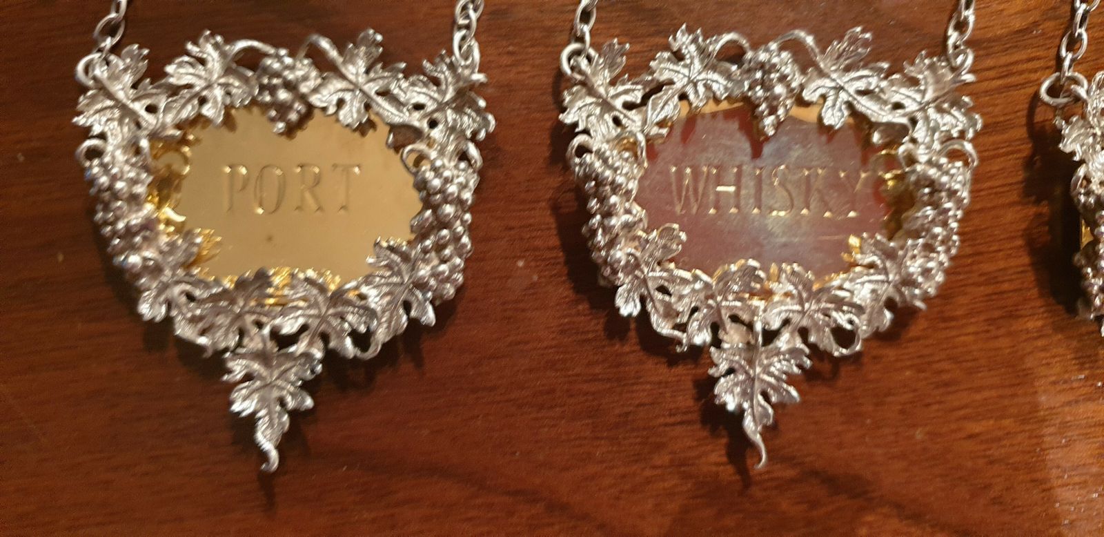Outstanding Set Silver Gilt Decanter Labels photo vintage