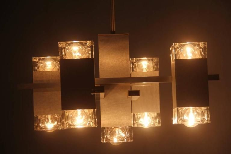 Sculpture Sciolari Chandelier Aluminum Design And Glass, 1970s photo Lighting