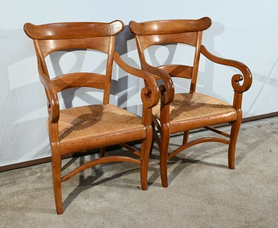 Pair Of Estate Armchairs In Solid Cherry, Restoration Period – 1st Part 19th