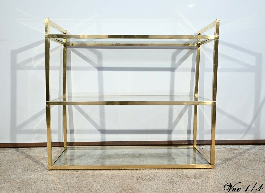 3 Tier Shelf In Brass And Glass, Vandel Style – 1970 photo Furniture