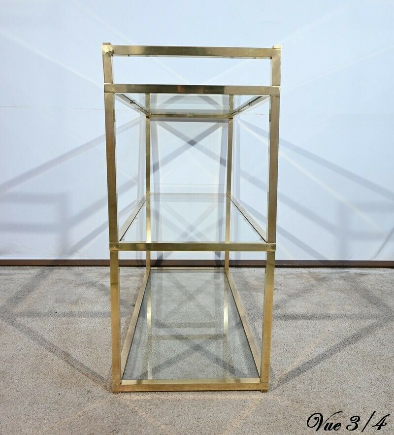 photo vinterior 3 Tier Shelf In Brass And Glass, Vandel Style – 1970