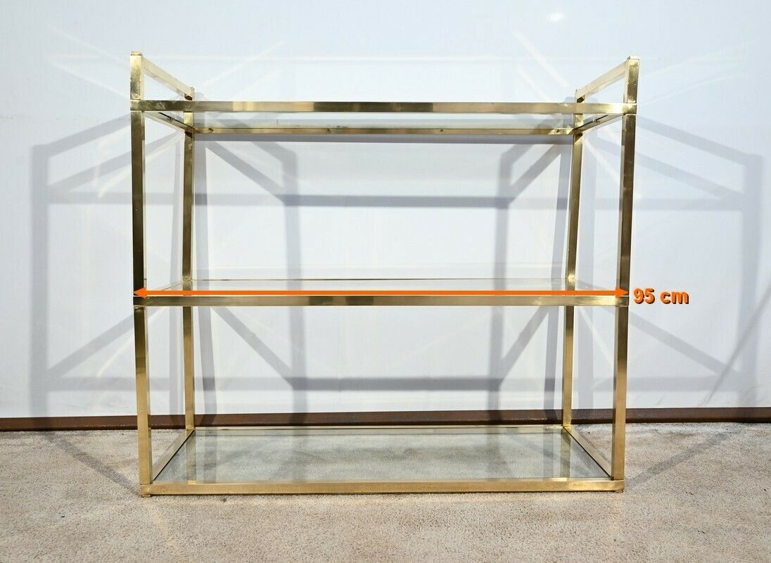 photo vintage 3 Tier Shelf In Brass And Glass, Vandel Style – 1970