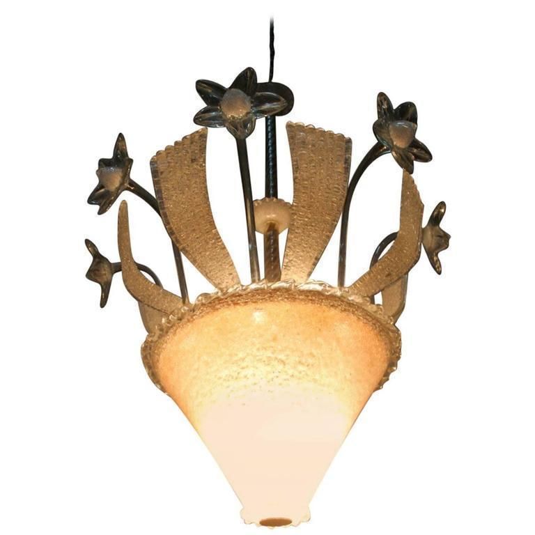 Special And Elegant Chandelier In Murano Glass Barovier Rugiadoso, 1940s
