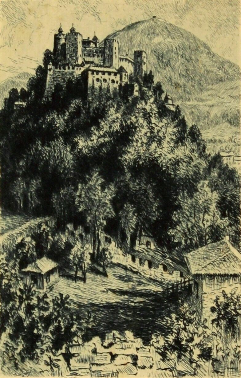 Etching By Reis Titled "Salsburg Festung" photo furniture