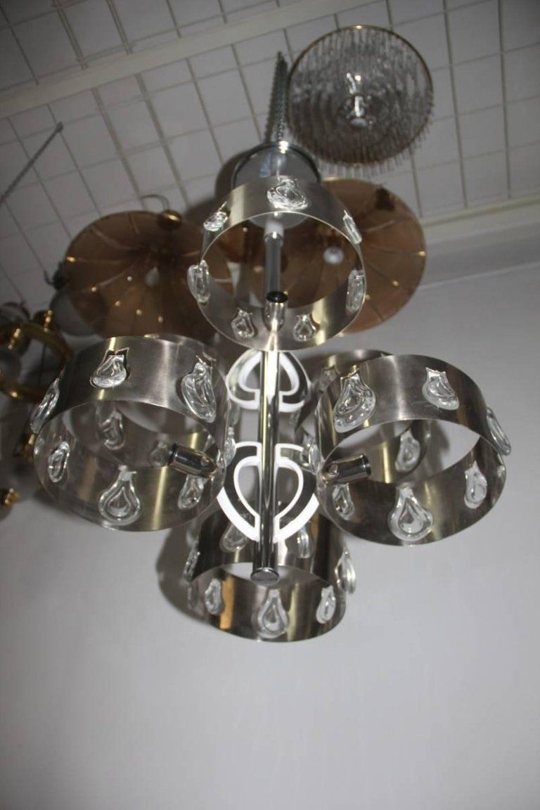 Steel Crystal Chandeliers, 1970s Italian Design photo buy