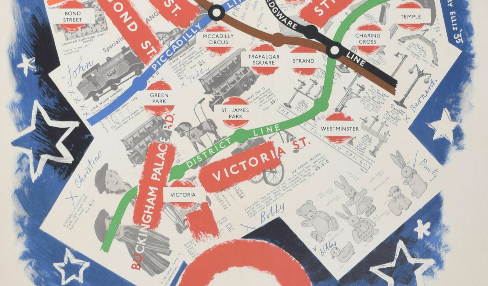 London Underground Map Of London Christmas Poster By Clifford And Rosemary Ellis photo 2750.0