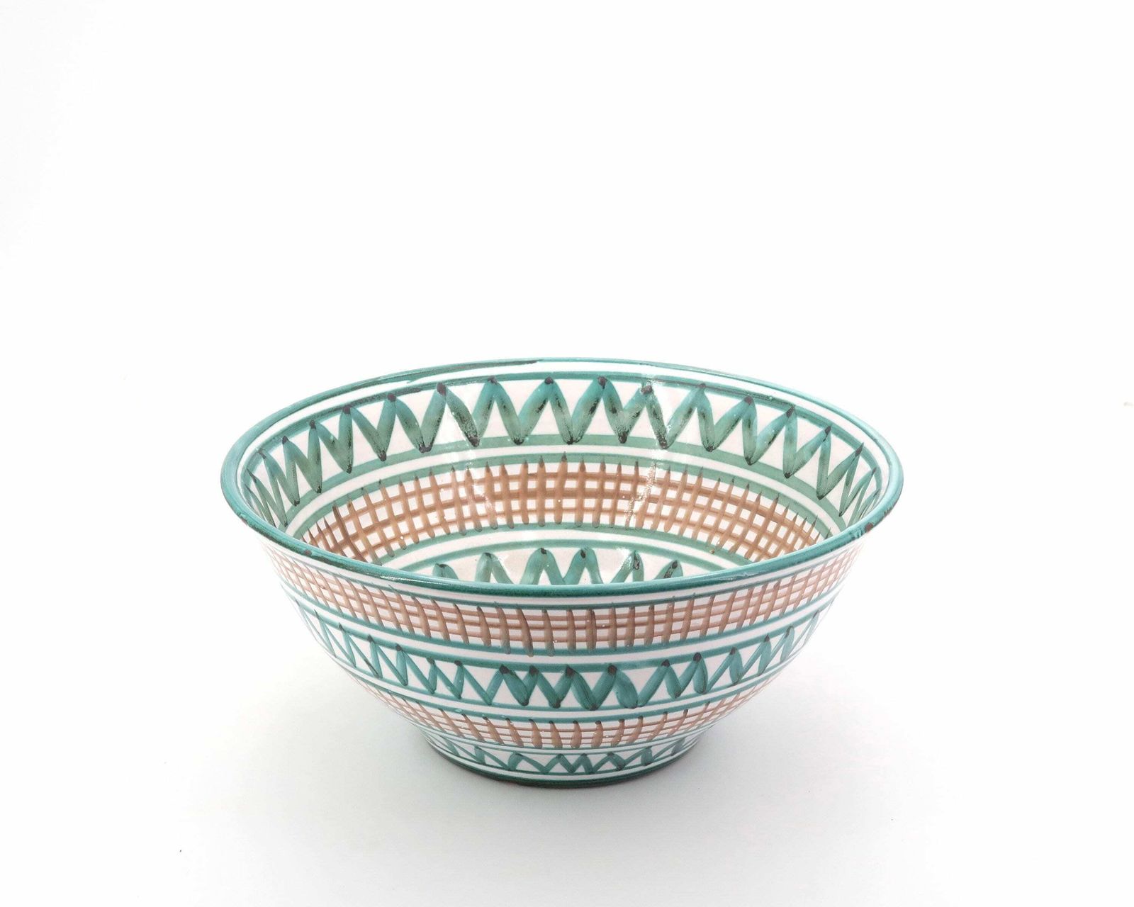 Grote Franse Keramische Saladeschaal Van Robert Picault (1919–2000), Vallauris, Jaren 1960 / Groen Blauw, Boho, Folk, Grafisch