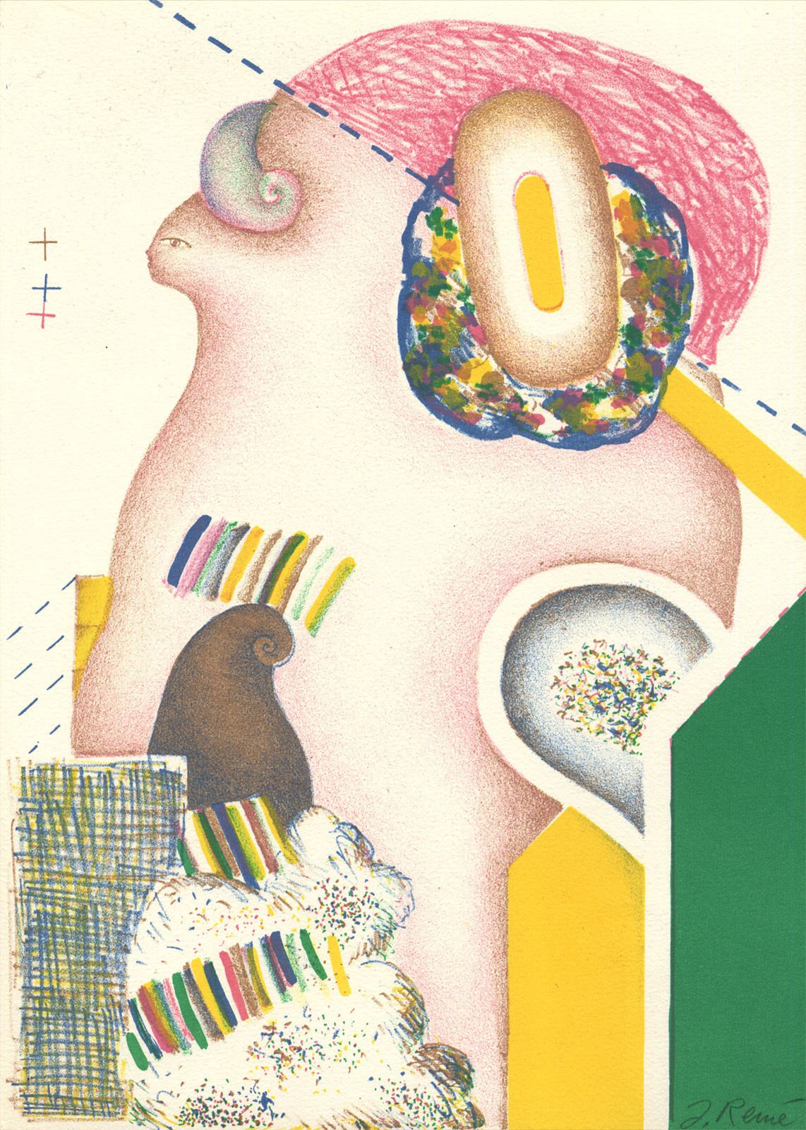 Finely Printed Signed 70s Surreal Lithograph: Jörg Remé, “Von Den Stunden (From The Hours) #2”, 1972 photo furniture