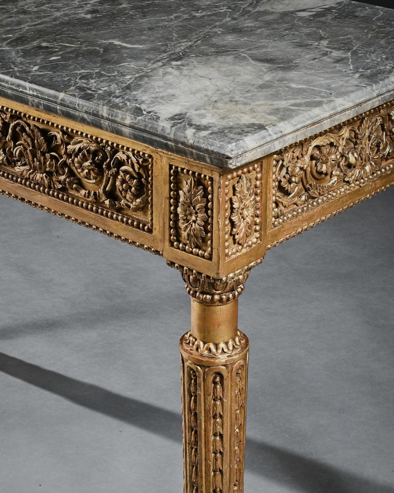 Late 18th Century Italian Carved Giltwood Marble Top Console Table photo for sale