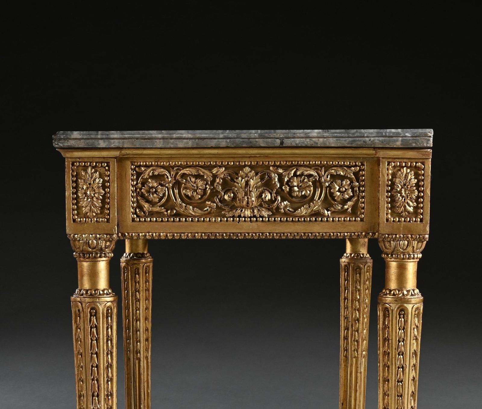 Late 18th Century Italian Carved Giltwood Marble Top Console Table photo vinterior