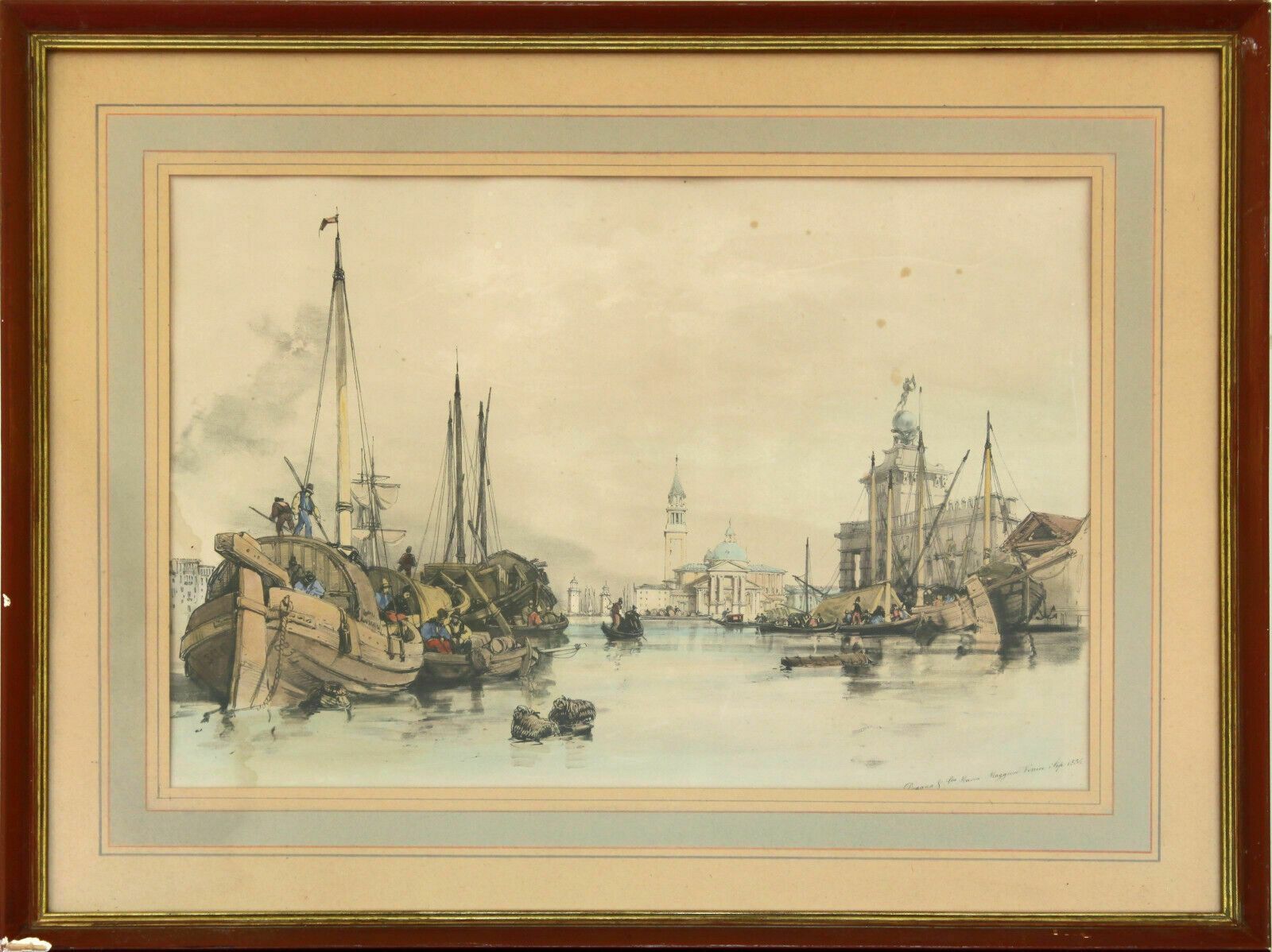 Hand Coloured Lithograph Titled "Dogana & Sta Maria, Maggiore Venice Sep 1834".