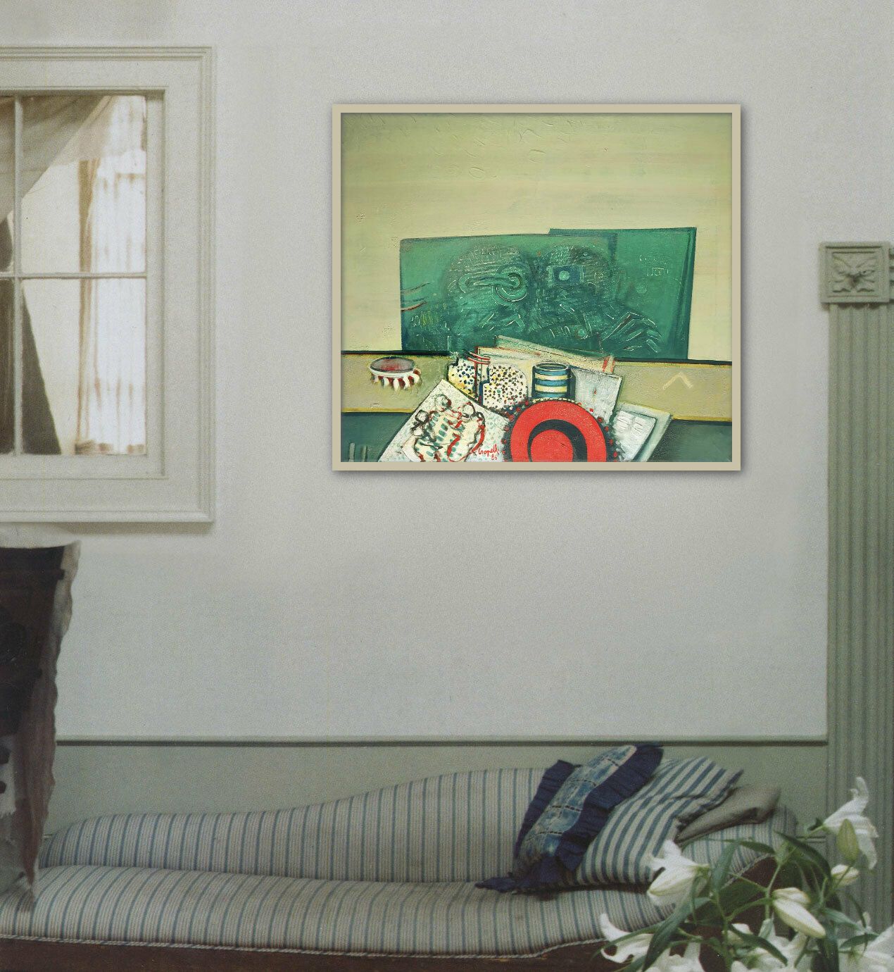Alberto Cropelli, “Untitled”, 1986, Large Italian Surrealist Oil Painting photo Art