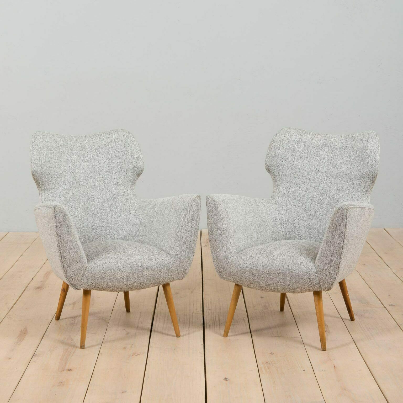Pair Of Reupholstered Italian Lounge Armchairs In Gio Ponti Style, 1950s