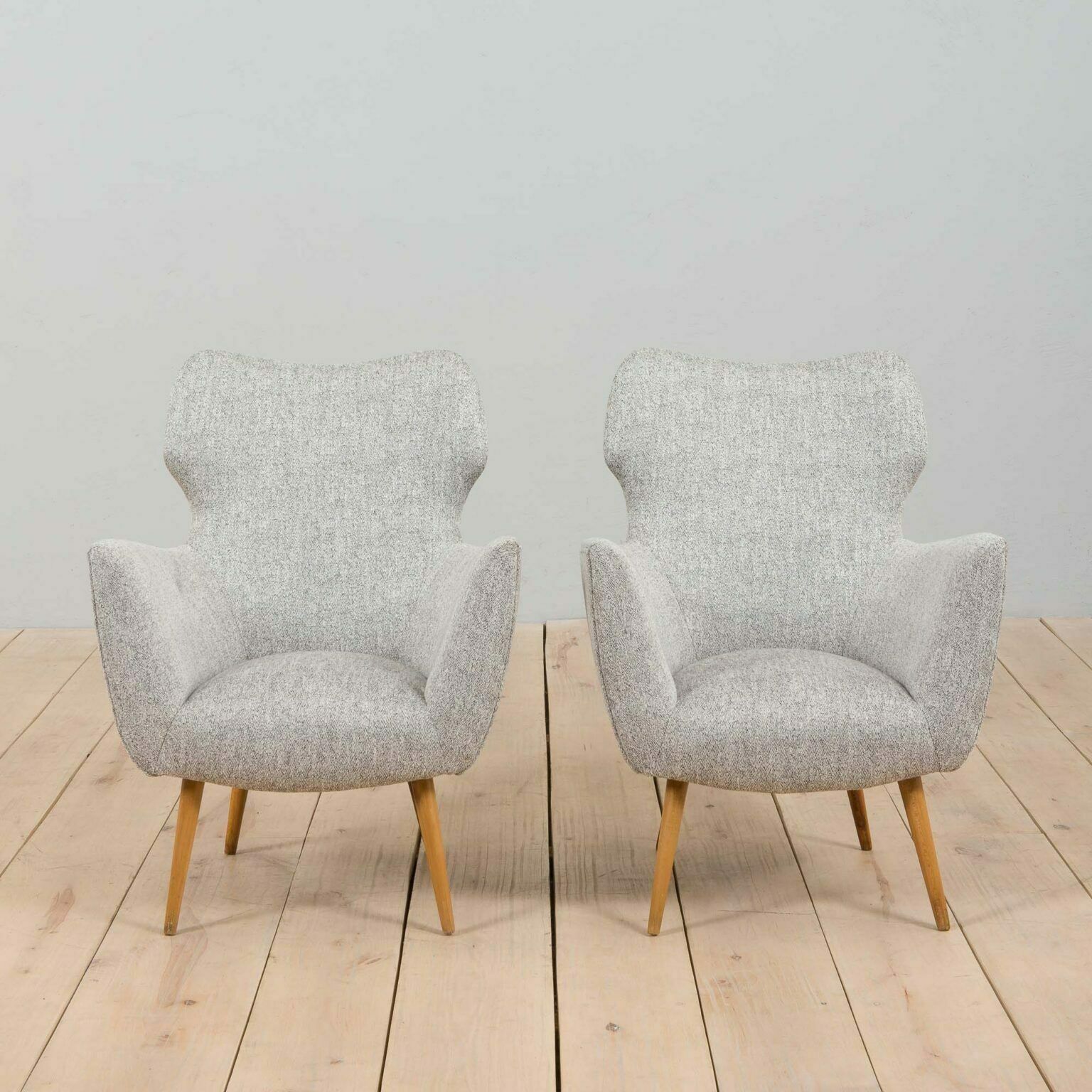 Pair Of Reupholstered Italian Lounge Armchairs In Gio Ponti Style, 1950s photo furniture