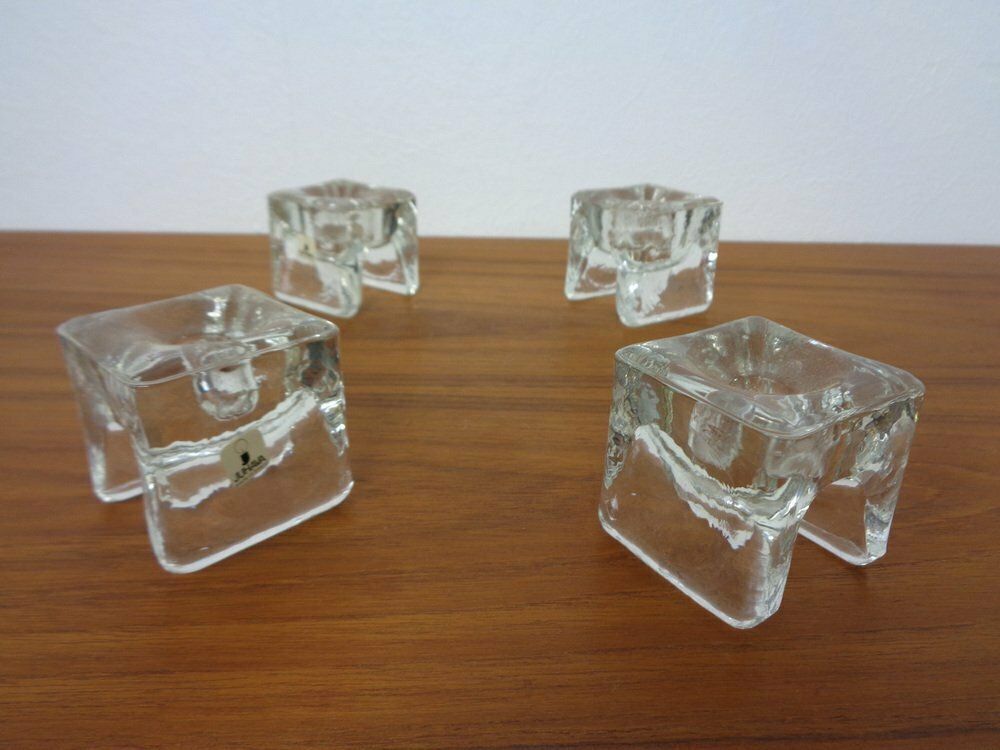 Home Decor Finnish Ice Glass Candlesticks By Timo Sarpaneva For Juhava 1970s Set Of 4 photo