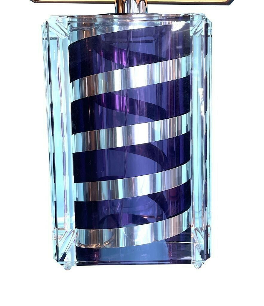 photo furniture A Large Italian 1970s Romeo Rega Lucite And Chrome Lamp In Purple And Chrome